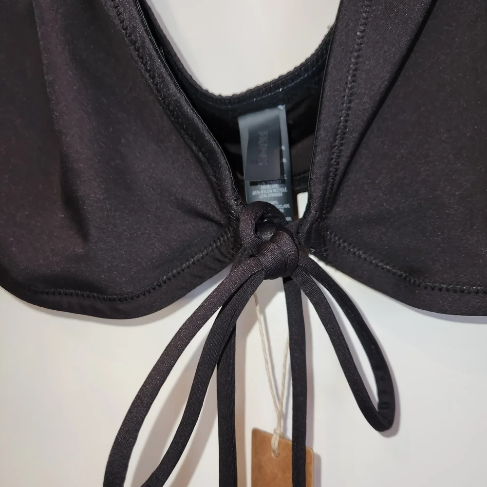 NWT Skims Onyx Long Sleeve Bikini Top Size XL Sweetheart Neckline Front Tie